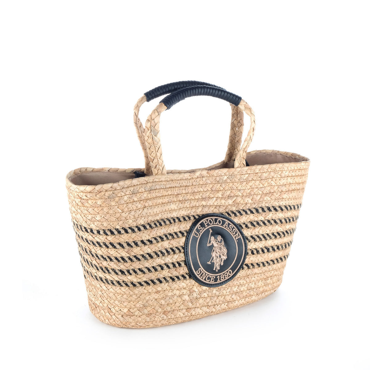 Bolsa Tote U.S. Polo Assn. Bege com Riscas Pretas e Logótipo