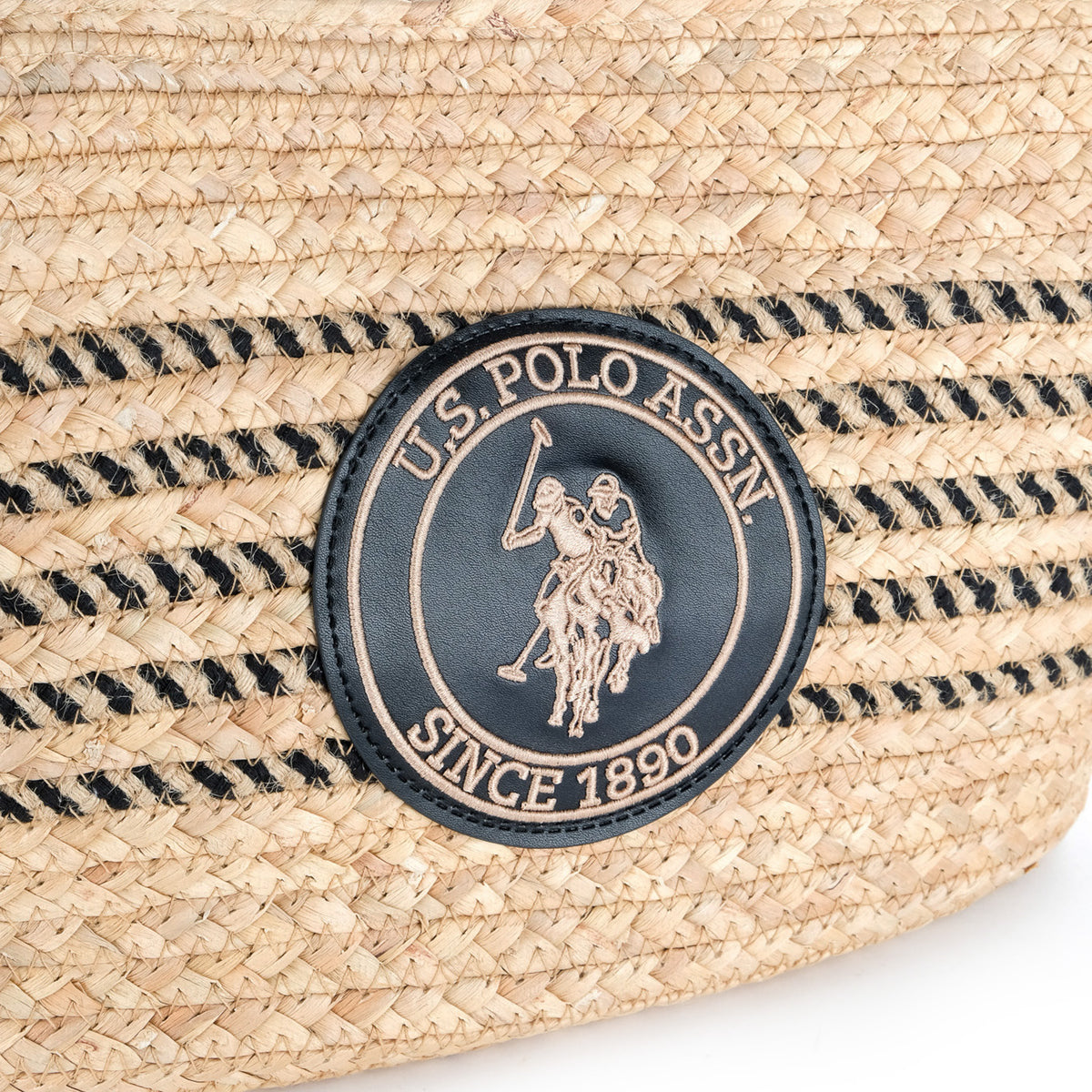 Bolsa Tote U.S. Polo Assn. Bege com Riscas Pretas e Logótipo