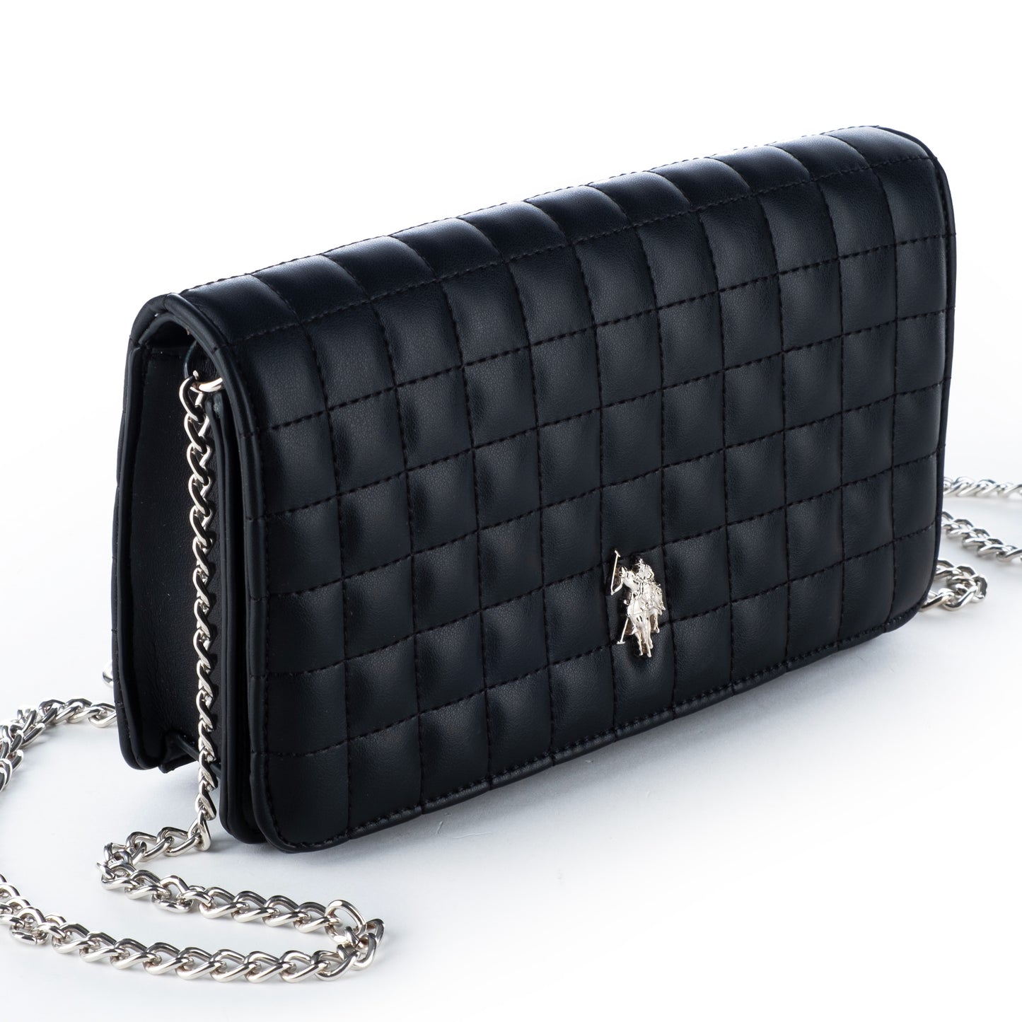 Bolsa Tiracolo Clutch US Polo Preta com Detalhe Metálico
