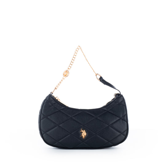Bolsa de Ombro US Polo Preta com Detalhes Dourados
