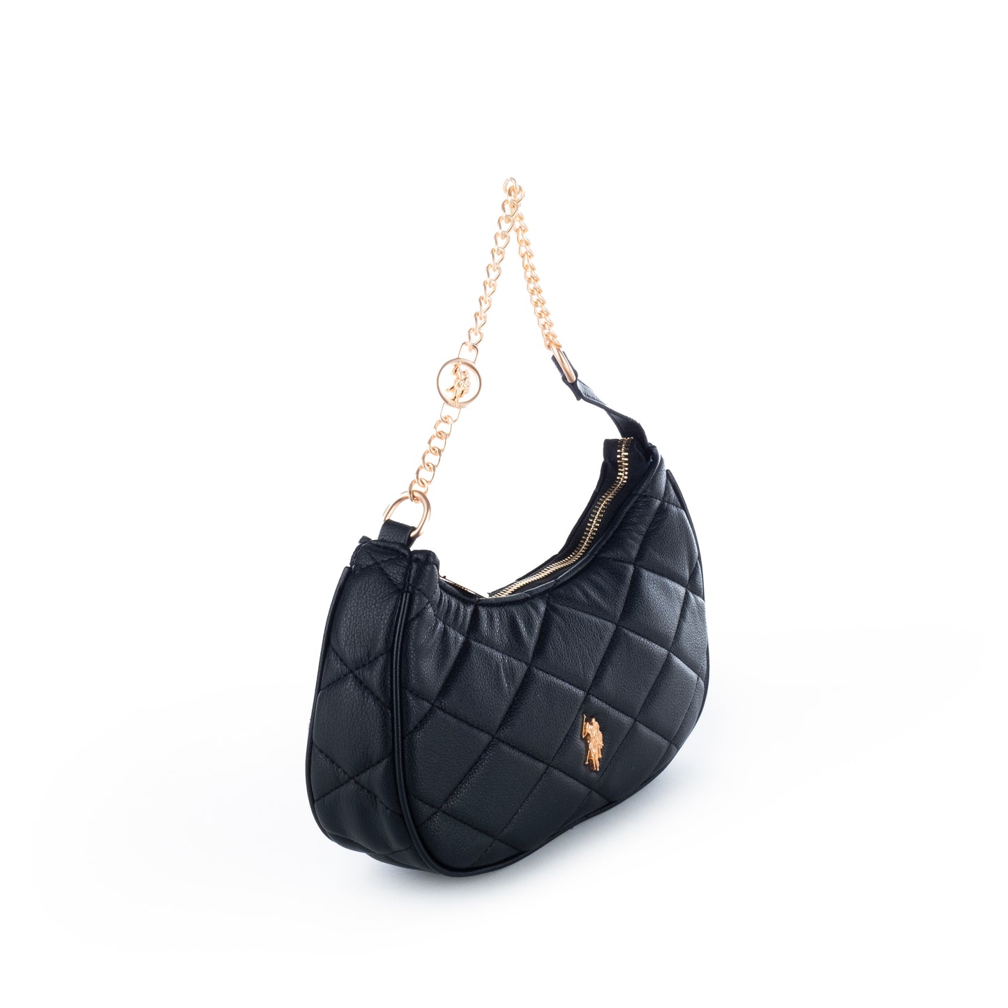 Bolsa de Ombro US Polo Preta com Detalhes Dourados