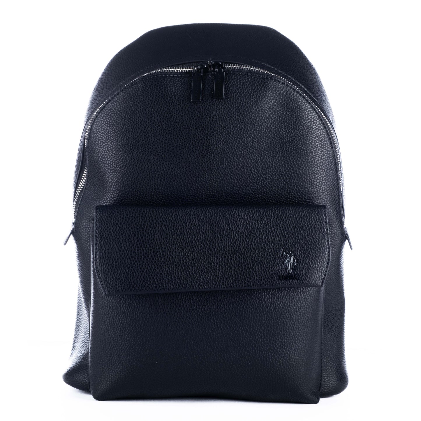Mochila Unisexo US Polo Preta em Material Sintético Texturizado com Bolso Frontal com Aba