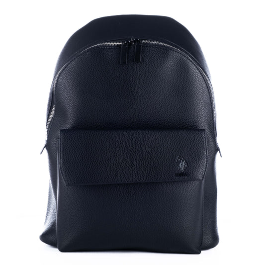 Mochila Unisexo US Polo Preta em Material Sintético Texturizado com Bolso Frontal com Aba