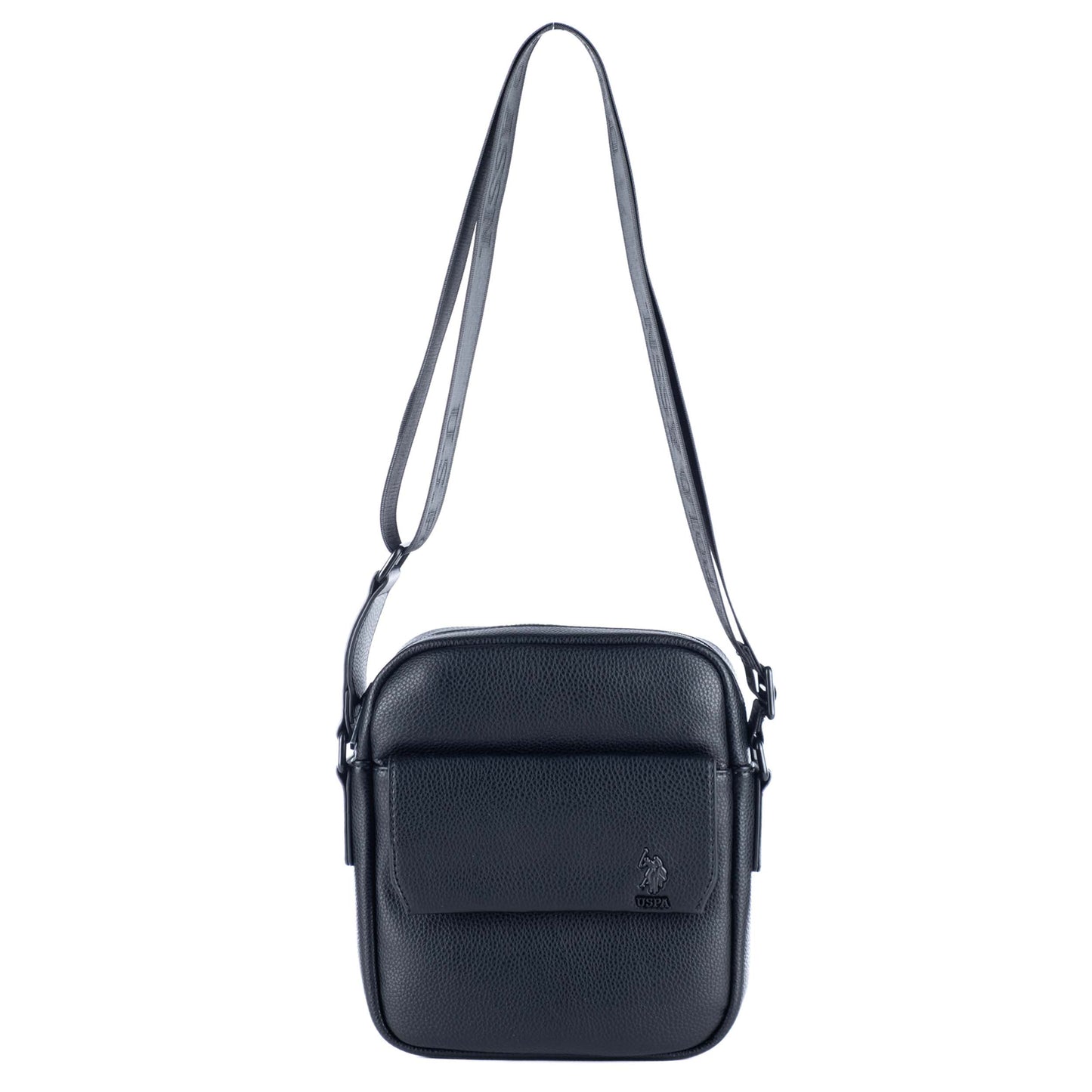 Bolsa Tiracolo de Homem US Polo em Material Sintético Preto com Aba Frontal
