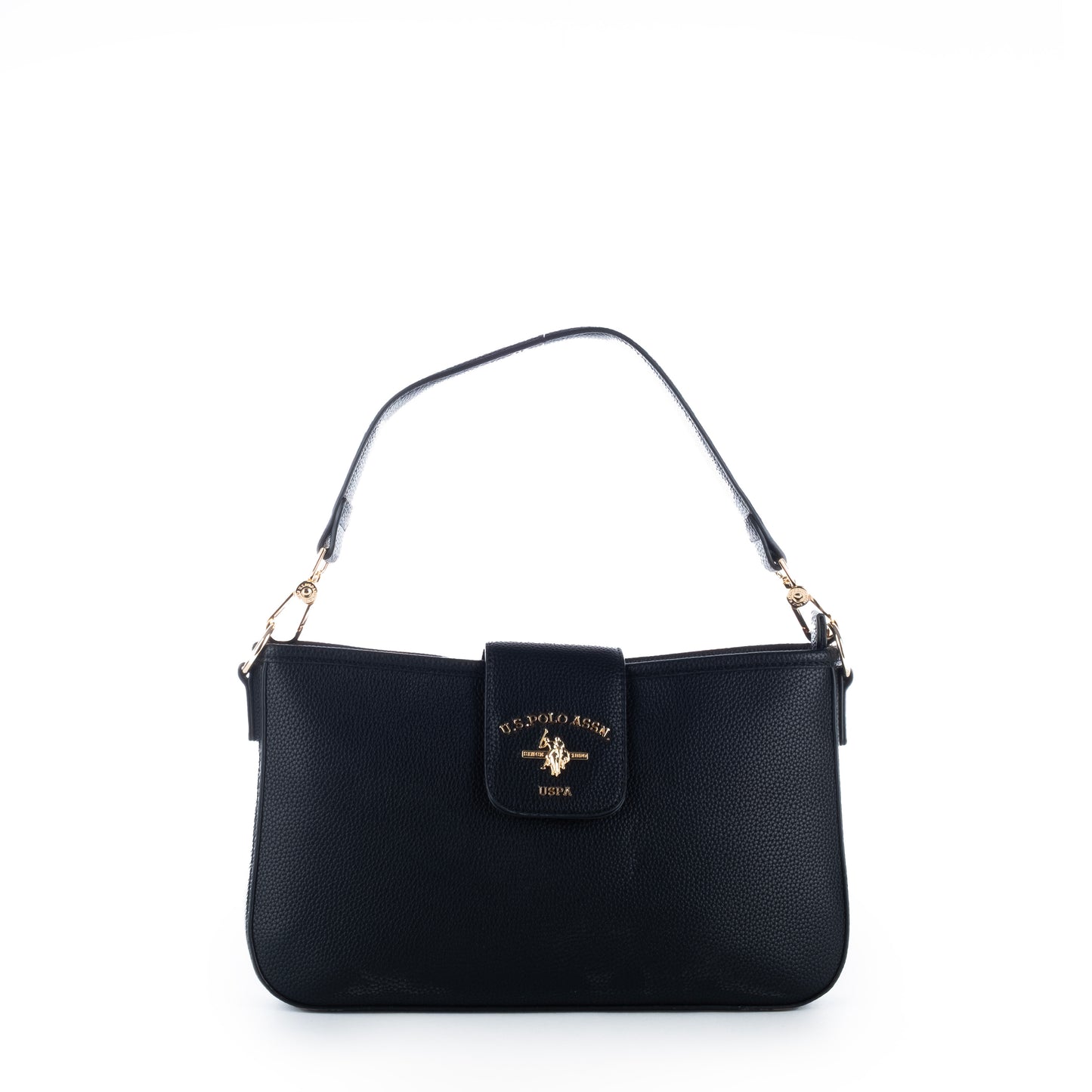 Bolsa de Ombro US Polo Preta Elegante com Detalhes Dourados