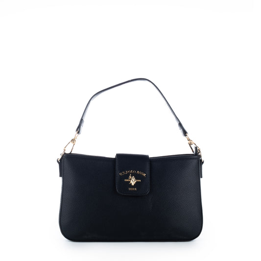 Bolsa de Ombro US Polo Preta Elegante com Detalhes Dourados