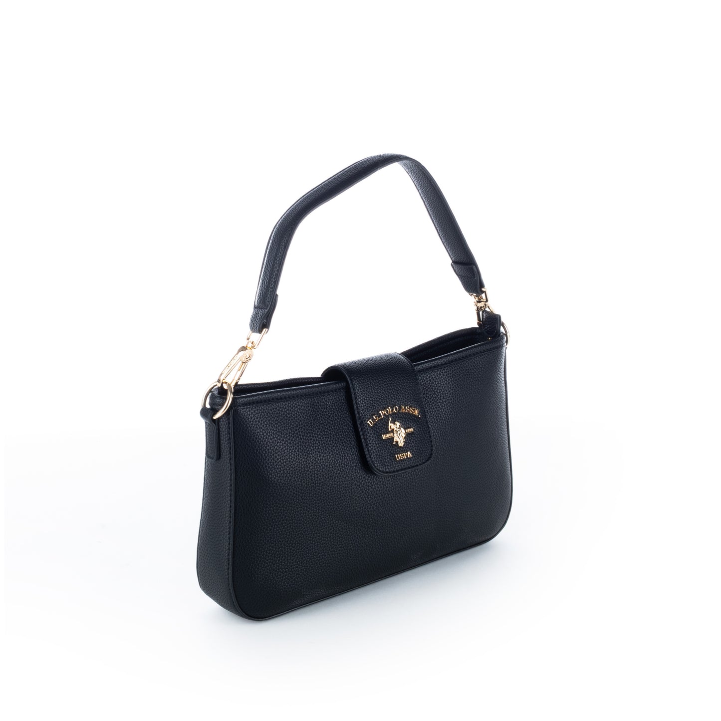 Bolsa de Ombro US Polo Preta Elegante com Detalhes Dourados