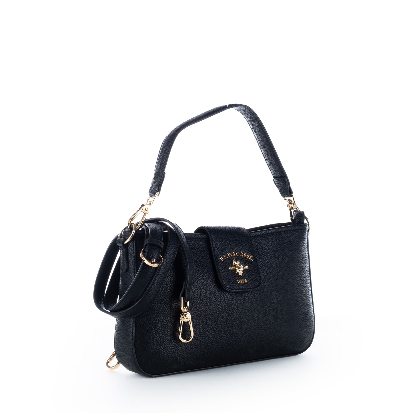 Bolsa de Ombro US Polo Preta Elegante com Detalhes Dourados