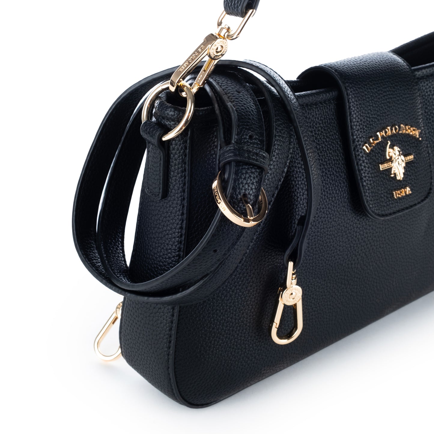 Bolsa de Ombro US Polo Preta Elegante com Detalhes Dourados