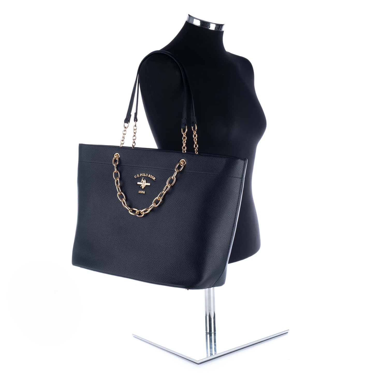 Bolsa Tote Us Polo Preto com Corrente Dourada
