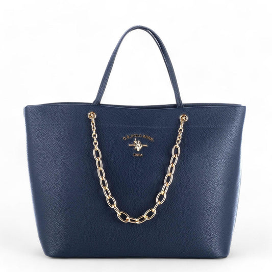 Bolsa Tote Us Polo Azul com Detalhes em Corrente Dourada