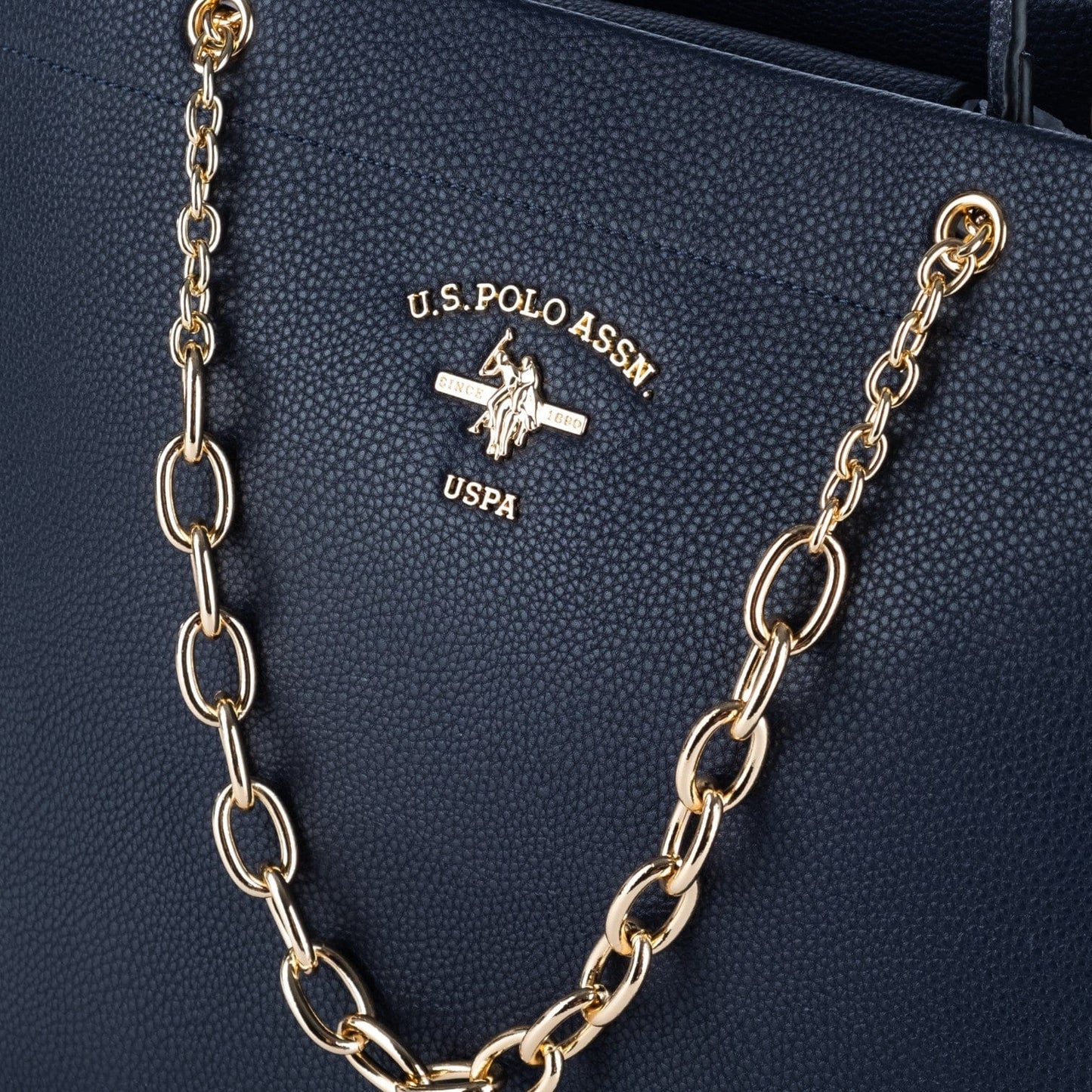 Bolsa Tote Us Polo Azul com Detalhes em Corrente Dourada