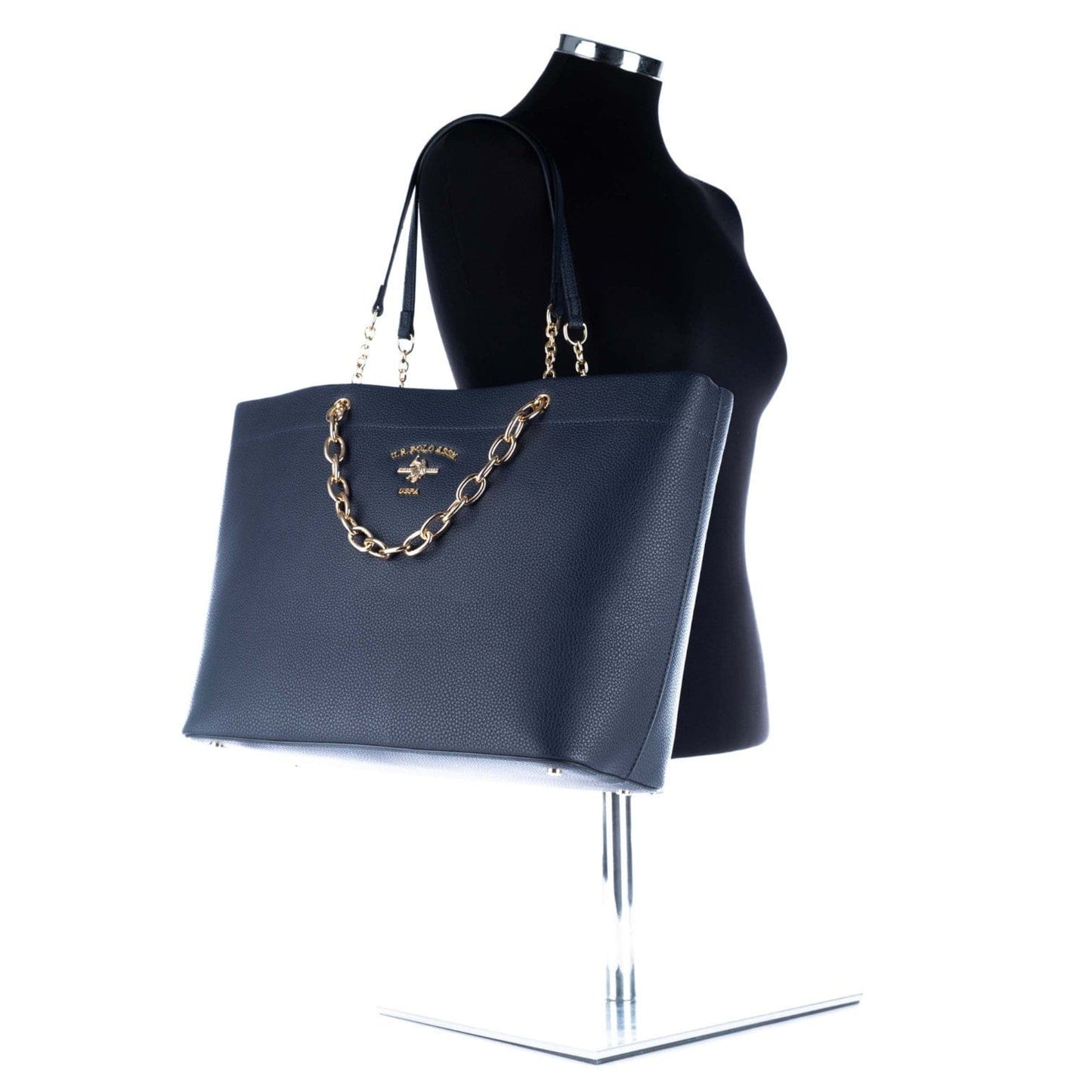 Bolsa Tote Us Polo Azul com Detalhes em Corrente Dourada