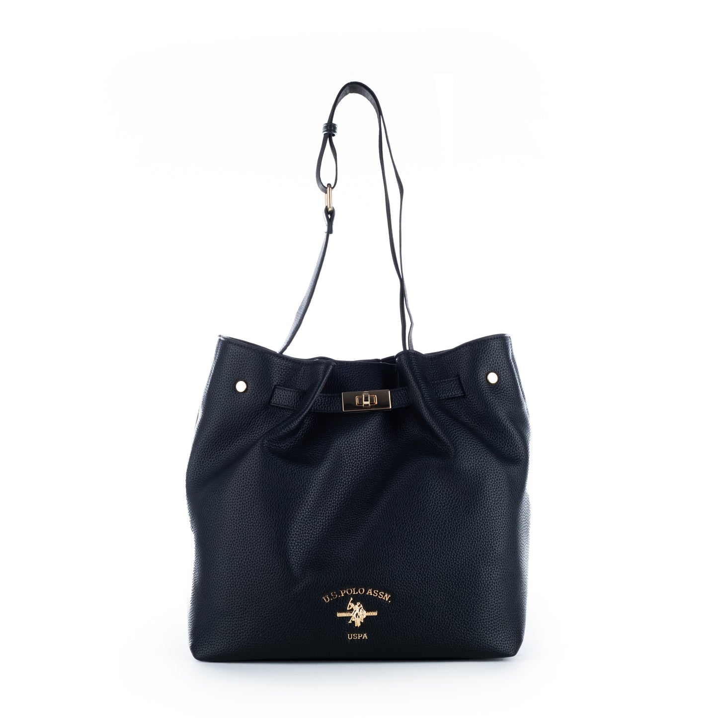 Bolsa Saco US Polo Preta com Detalhes Dourados