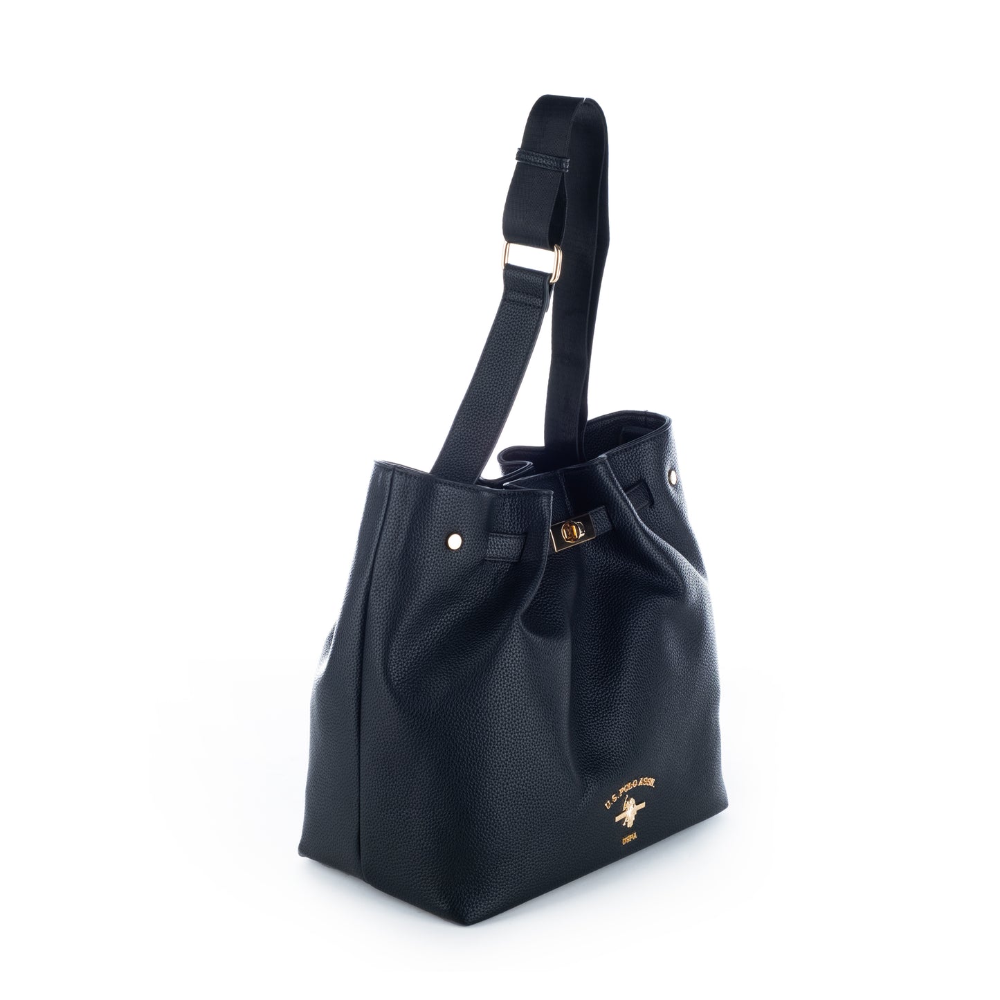 Bolsa Saco US Polo Preta com Detalhes Dourados