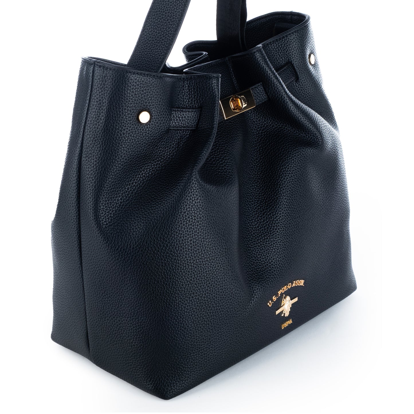 Bolsa Saco US Polo Preta com Detalhes Dourados