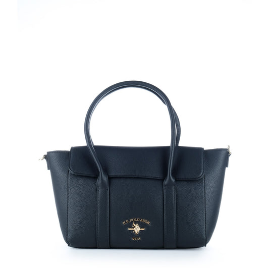Bolsa Tote U.S. Polo Assn. Preta com Alças Duplas e Logótipo Dourado