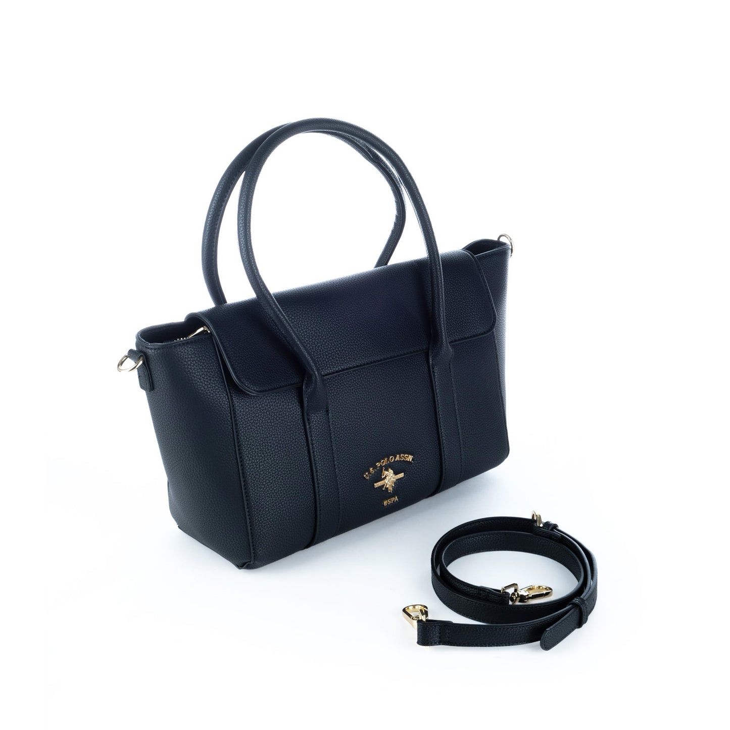 Bolsa Tote U.S. Polo Assn. Preta com Alças Duplas e Logótipo Dourado