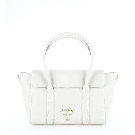 Bolsa Satchel U.S. Polo Assn. Branca com Alças e Detalhes Dourados