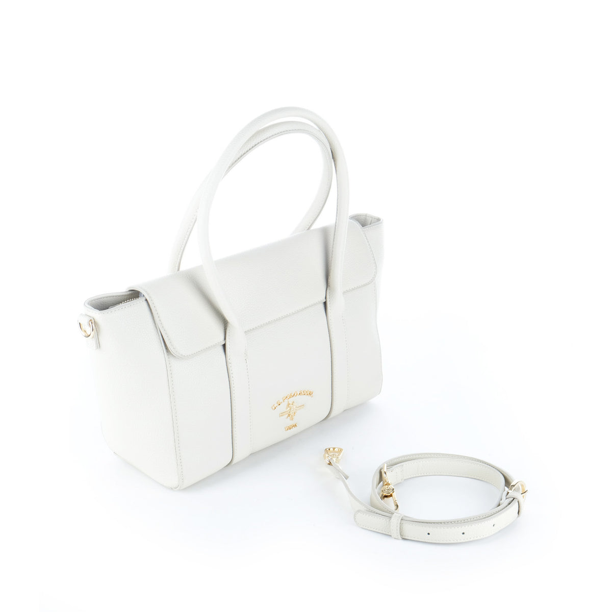 Bolsa Satchel U.S. Polo Assn. Branca com Alças e Detalhes Dourados
