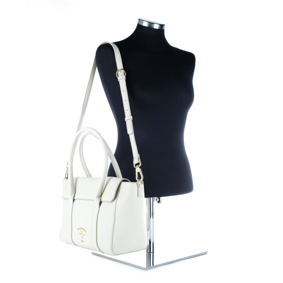 Bolsa Satchel U.S. Polo Assn. Branca com Alças e Detalhes Dourados