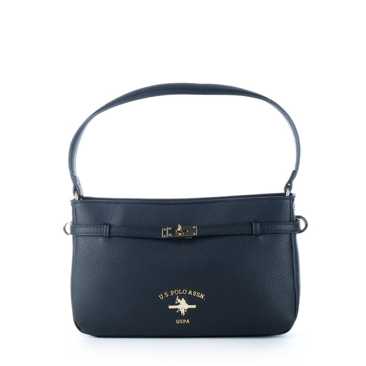 Bolsa de Ombro U.S. Polo Assn. Preta com Logótipo Dourado e Fecho Metálico