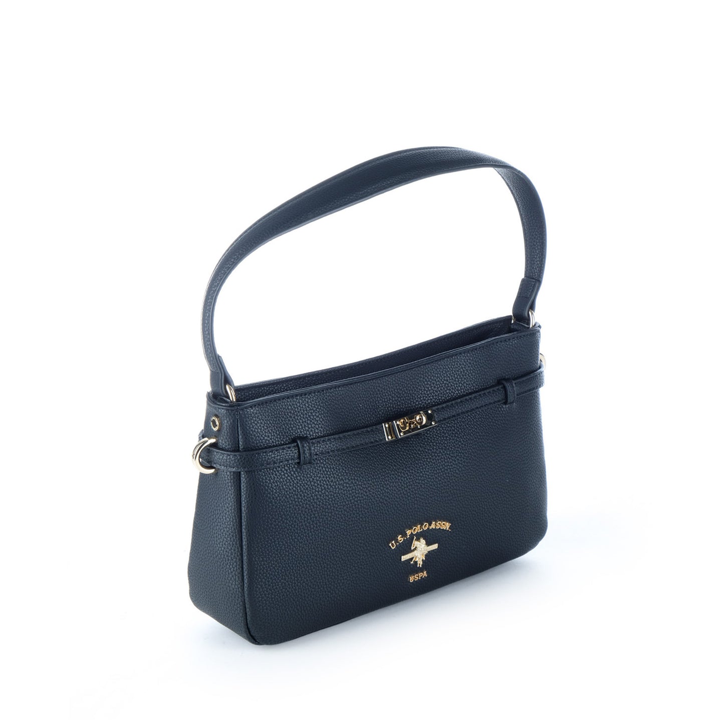 Bolsa de Ombro U.S. Polo Assn. Preta com Logótipo Dourado e Fecho Metálico