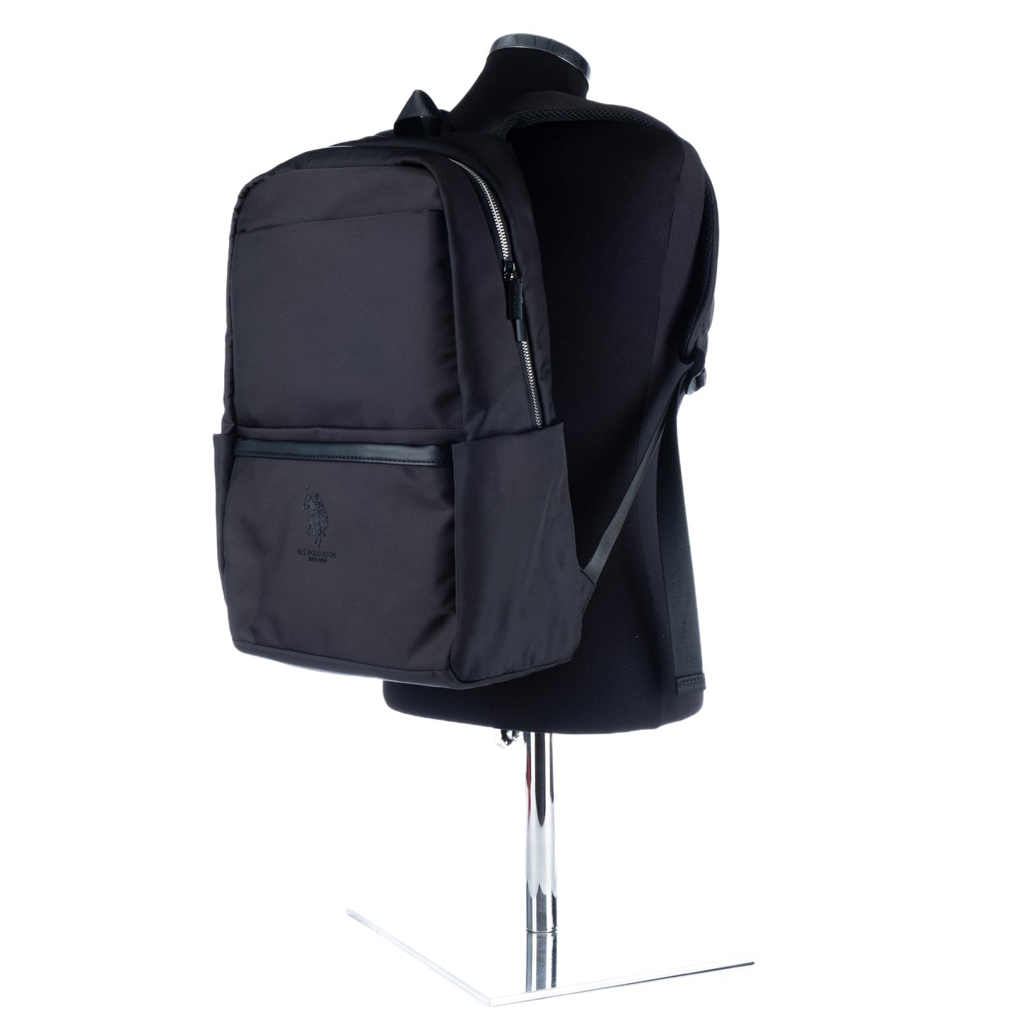 Mochila Unisexo US Polo em Tecido Preto com Design Slim e Bolsos Funcionais