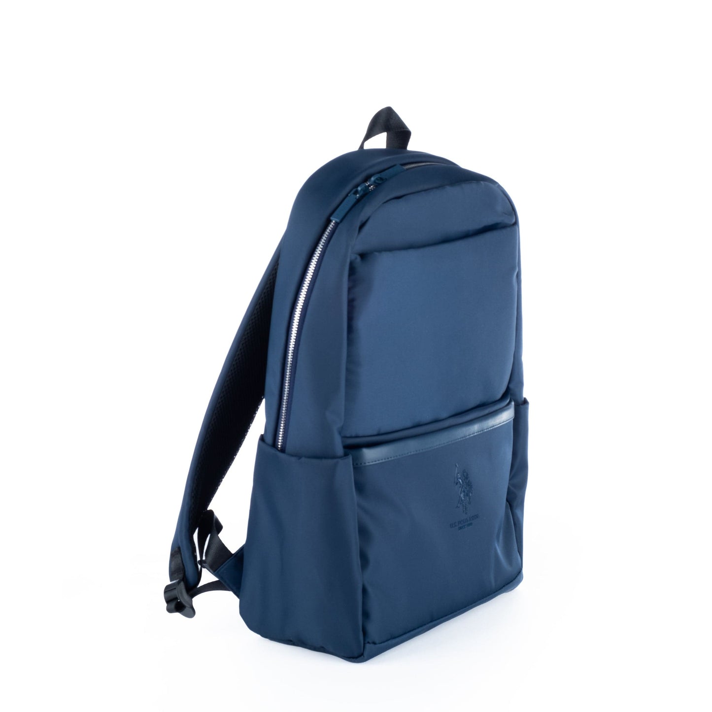 Mochila Unisexo US Polo em Tecido Azul Escuro com Design Slim e Bolsos Laterais