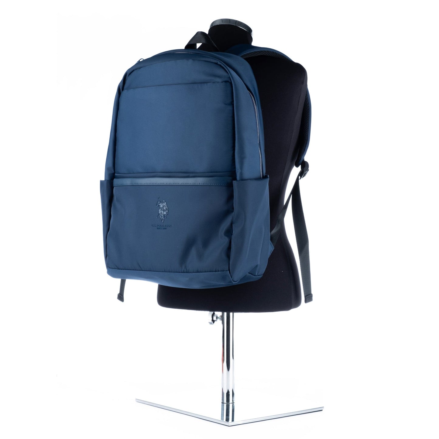 Mochila Unisexo US Polo em Tecido Azul Escuro com Design Slim e Bolsos Laterais