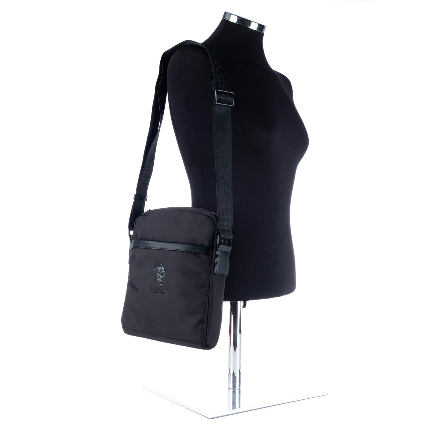 Bolsa Tiracolo Homem US Polo em Tecido Preto com Alça Ajustável
