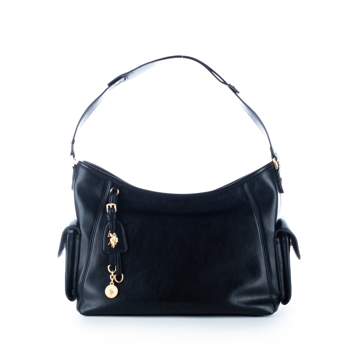 Bolsa de Ombro US Polo Preta Detalhes Dourados