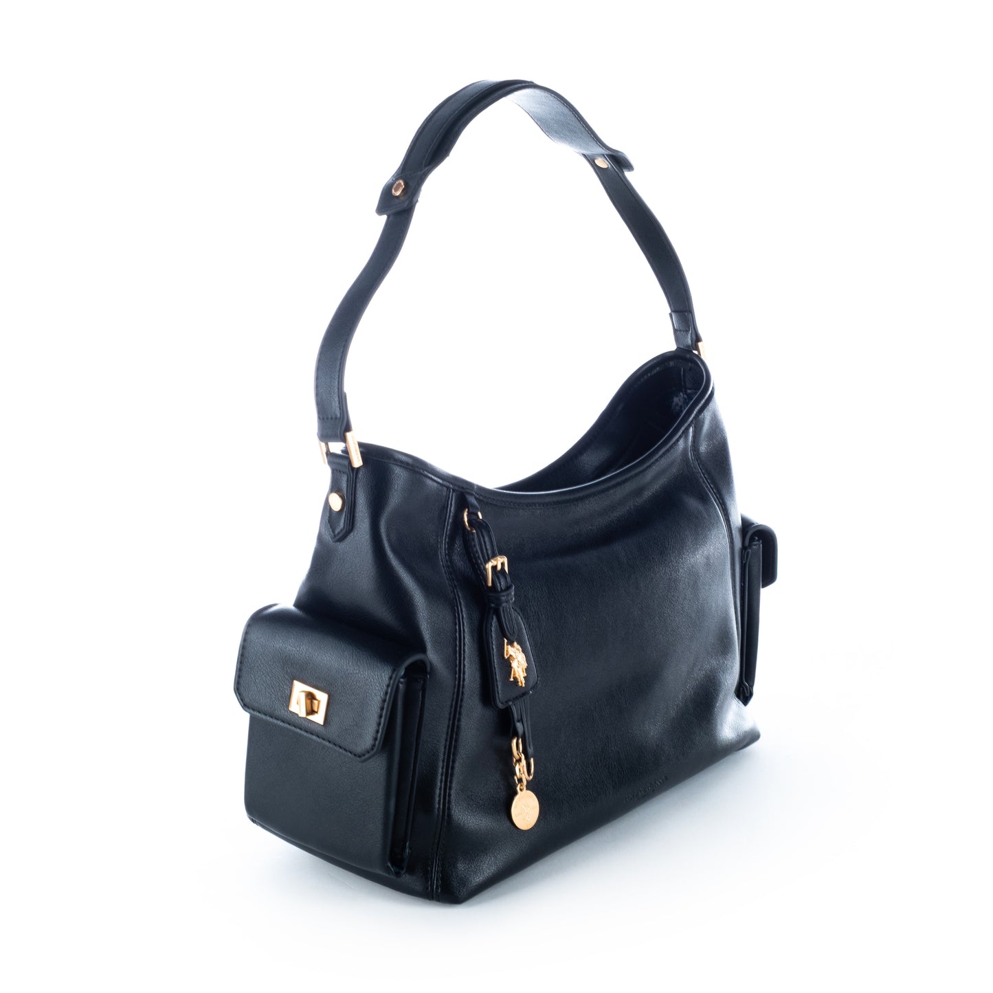 Bolsa de Ombro US Polo Preta Detalhes Dourados