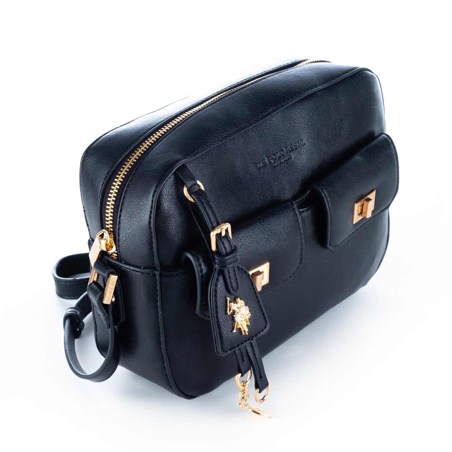 Bolsa Tiracolo Mulher Us Polo Preta com Detalhes Dourados