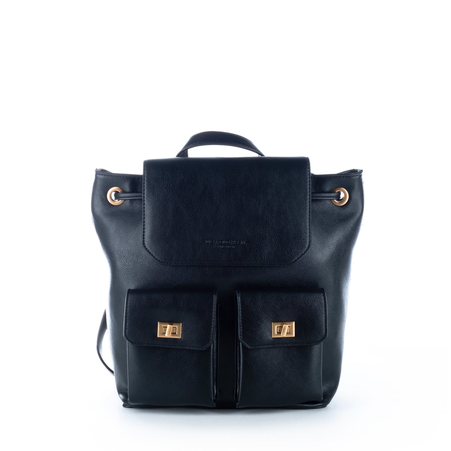 Mochila Mulher US Polo Preta com Detalhes Dourados