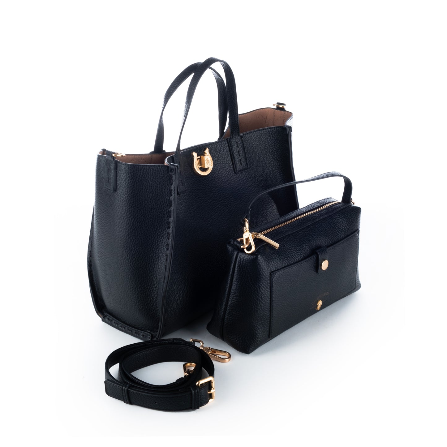 Bolsa Tote US Polo Preta com Detalhes Dourados