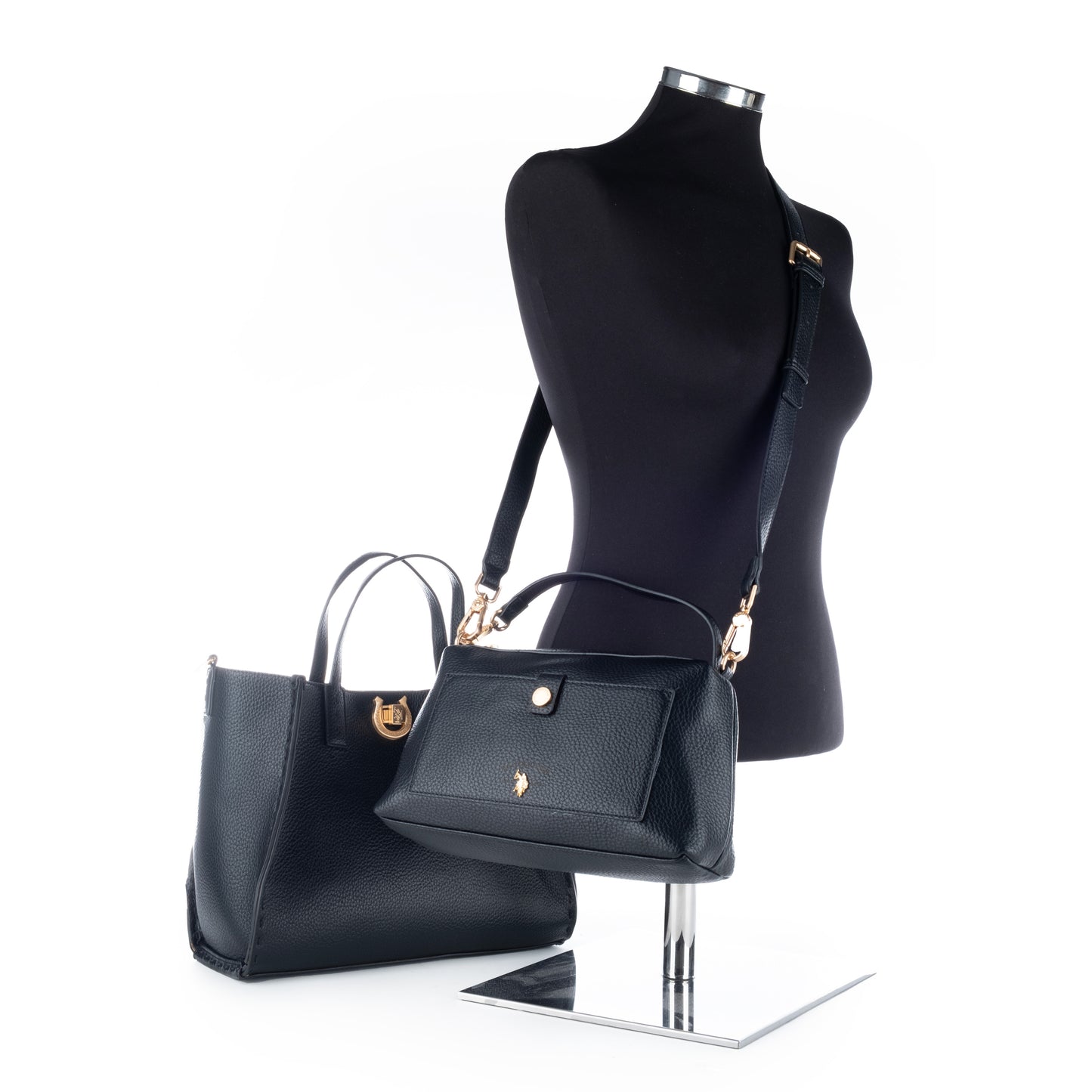 Bolsa Tote US Polo Preta com Detalhes Dourados