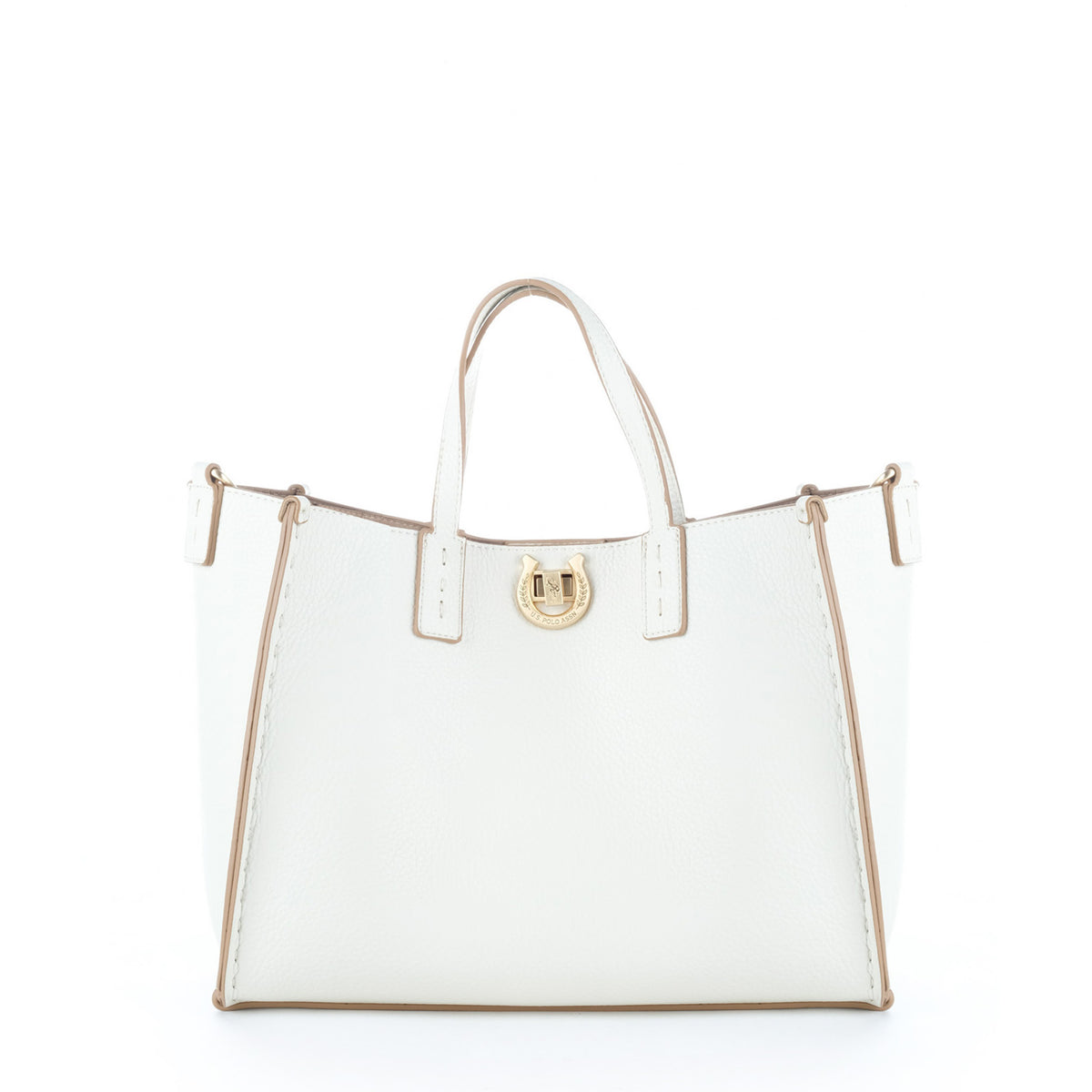 Bolsa Tote U.S. Polo Assn. Branca com Bolsa Complementar e Detalhes Dourados