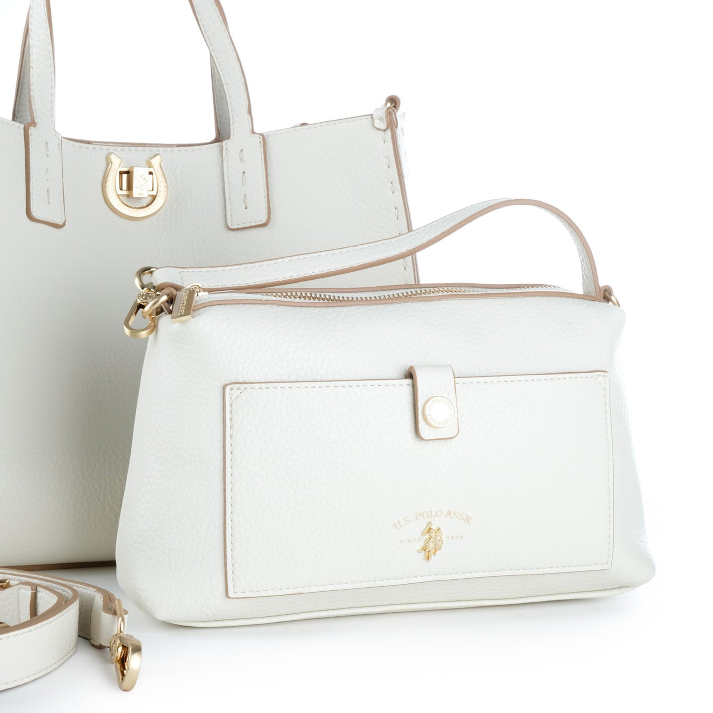 Bolsa Tote U.S. Polo Assn. Branca com Bolsa Complementar e Detalhes Dourados