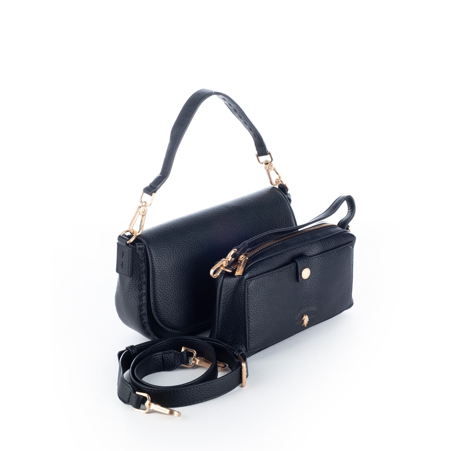 Bolsa Tiracolo US Polo Preto com Detalhes Dourados