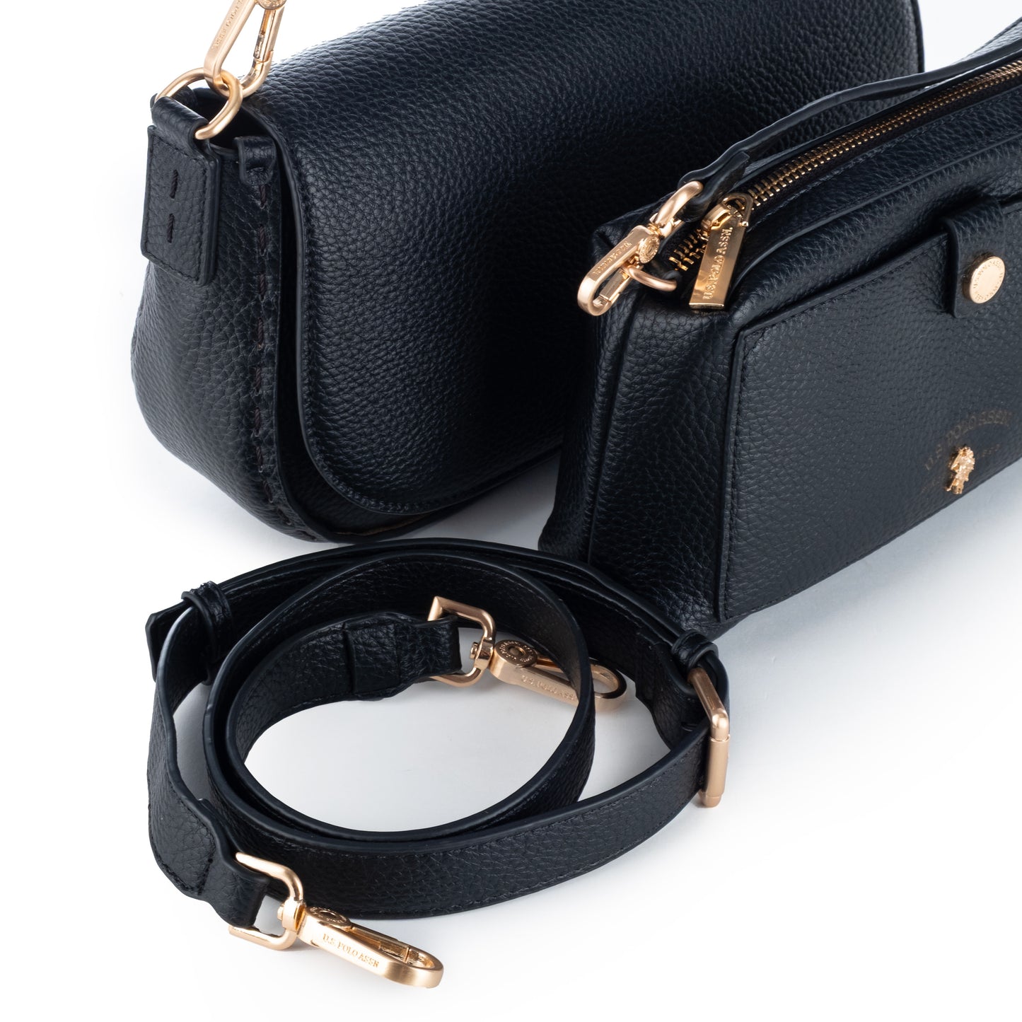 Bolsa Tiracolo US Polo Preto com Detalhes Dourados