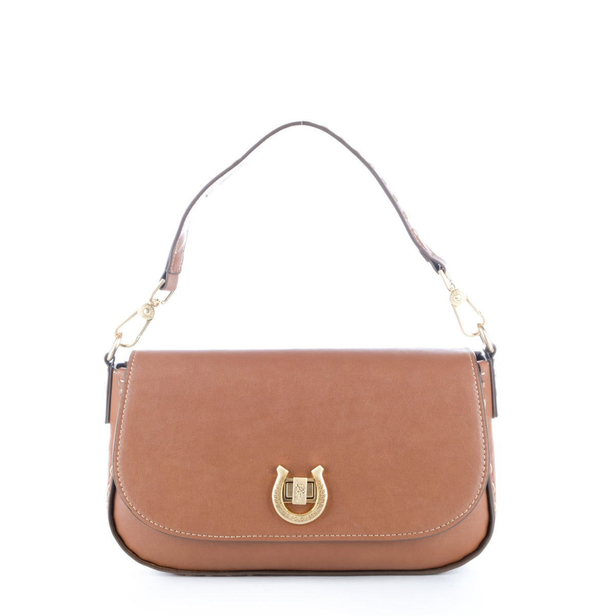 Bolsa Tiracolo U.S. Polo Assn. Castanha com Pala e Fivela Dourada