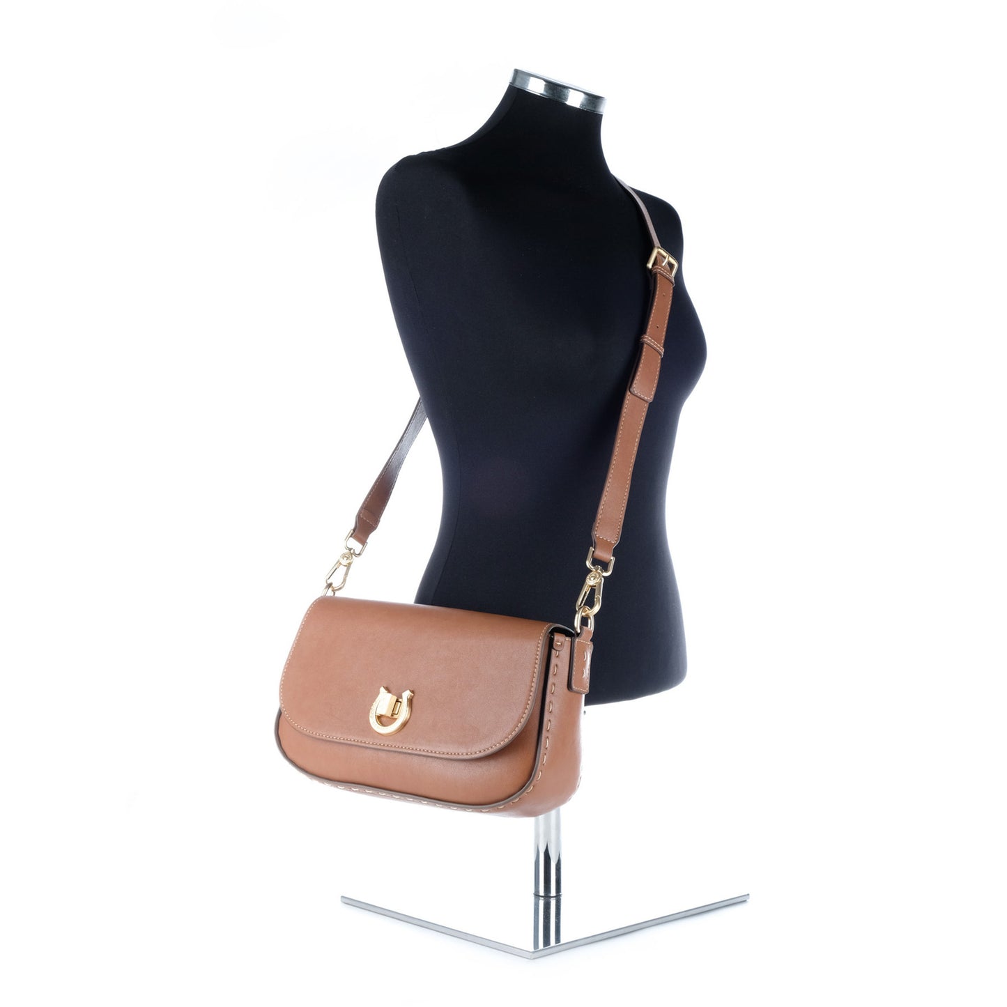 Bolsa Tiracolo U.S. Polo Assn. Castanha com Pala e Fivela Dourada
