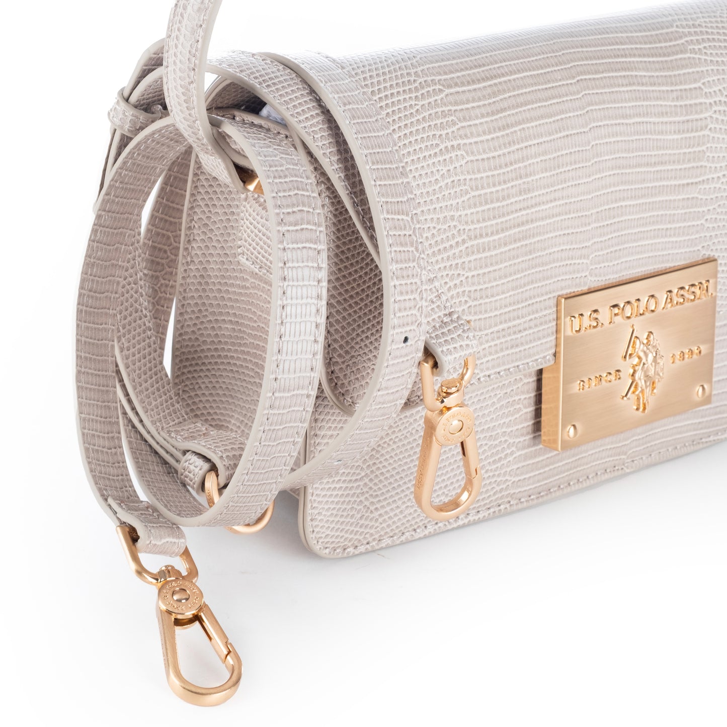 Bolsa Tiracolo Us Polo Bege com Detalhes Dourados