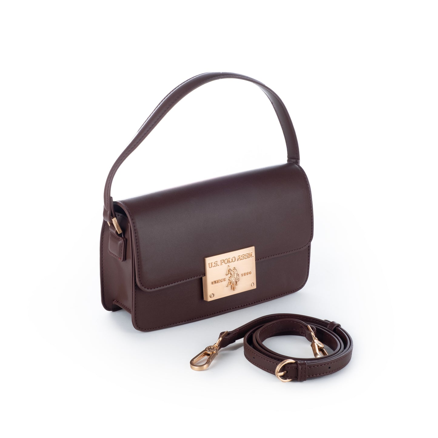 Bolsa de Ombro Us Polo Marrom com Detalhes Dourados