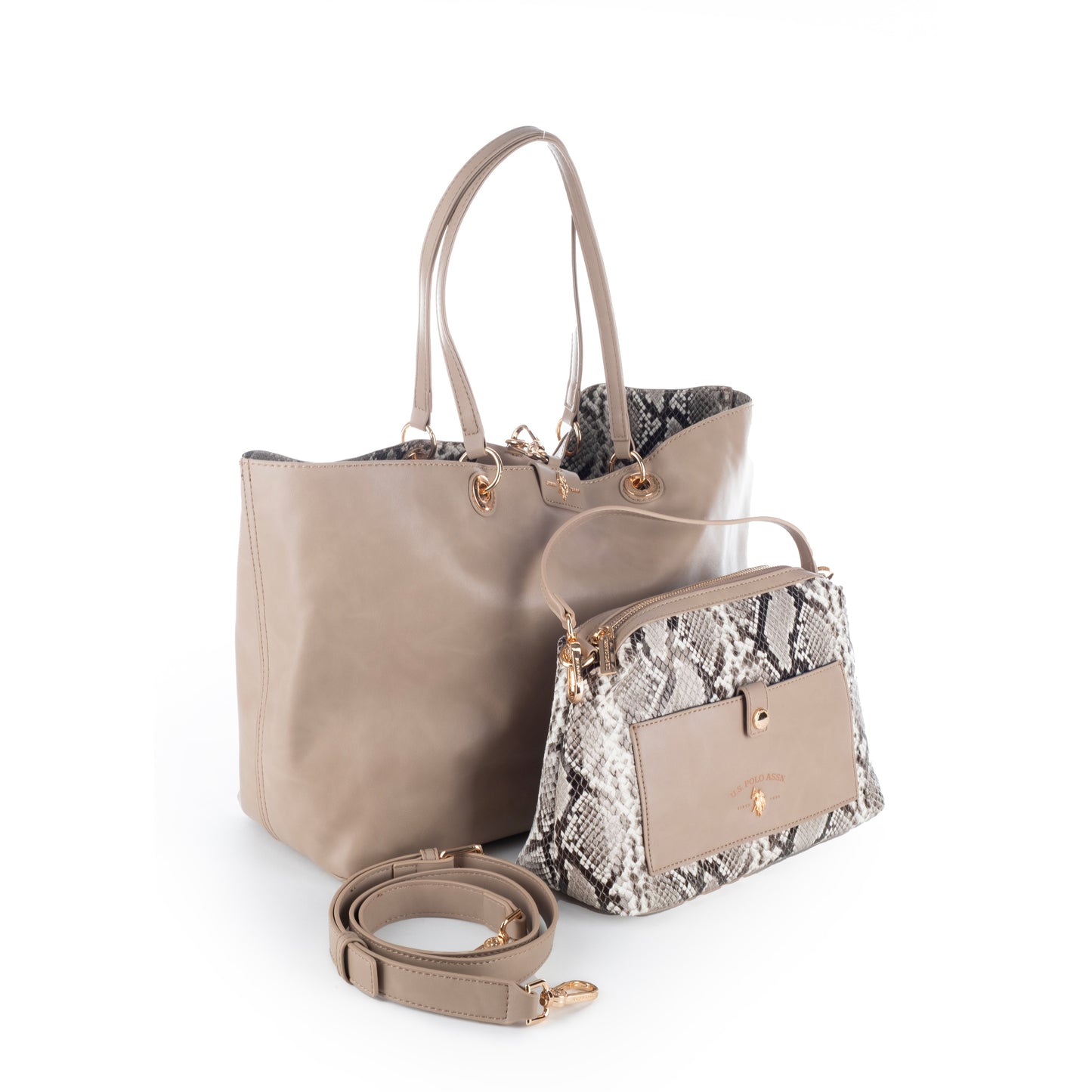 Bolsa Tote US Polo Bege Elegante com Detalhes Dourados
