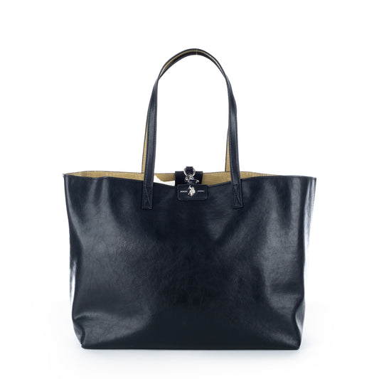 Bolsa Tote US Polo Preta Elegante com Detalhe Frontal