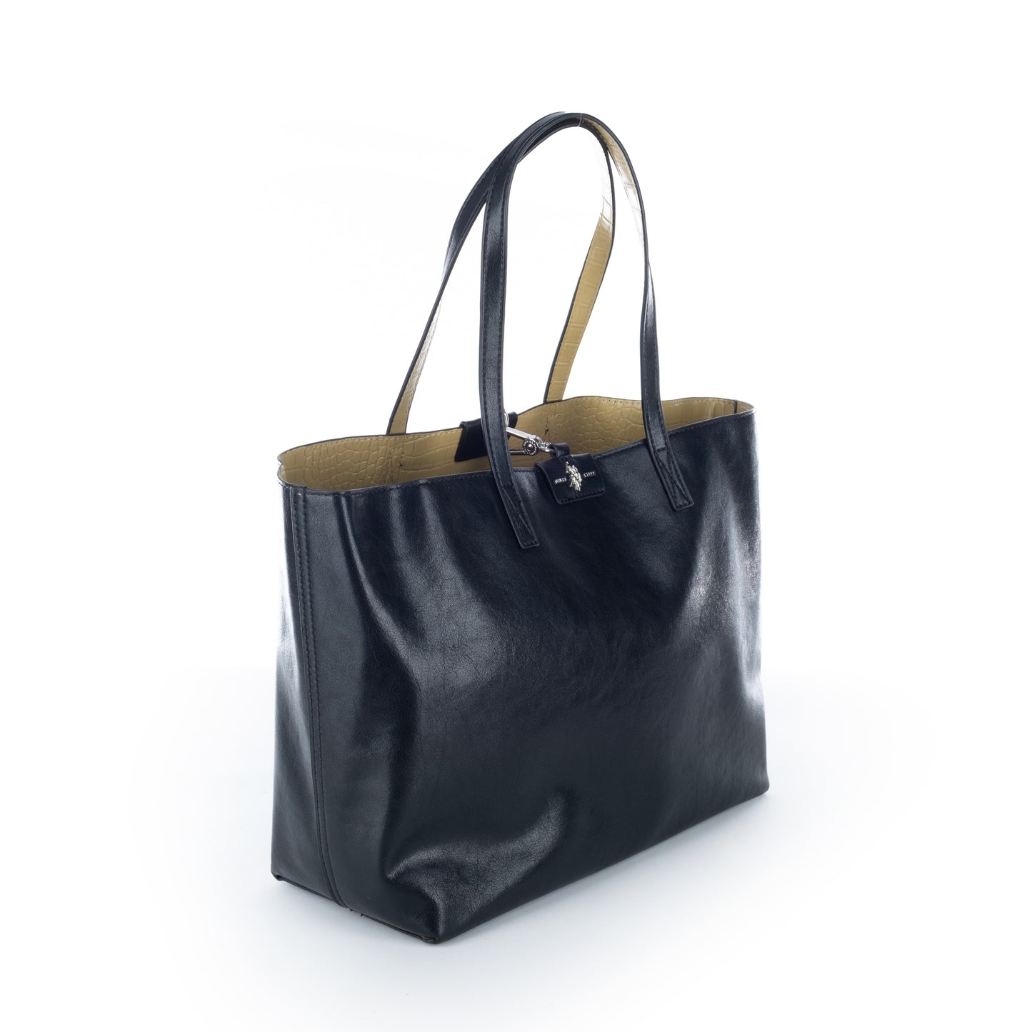 Bolsa Tote US Polo Preta Elegante com Detalhe Frontal