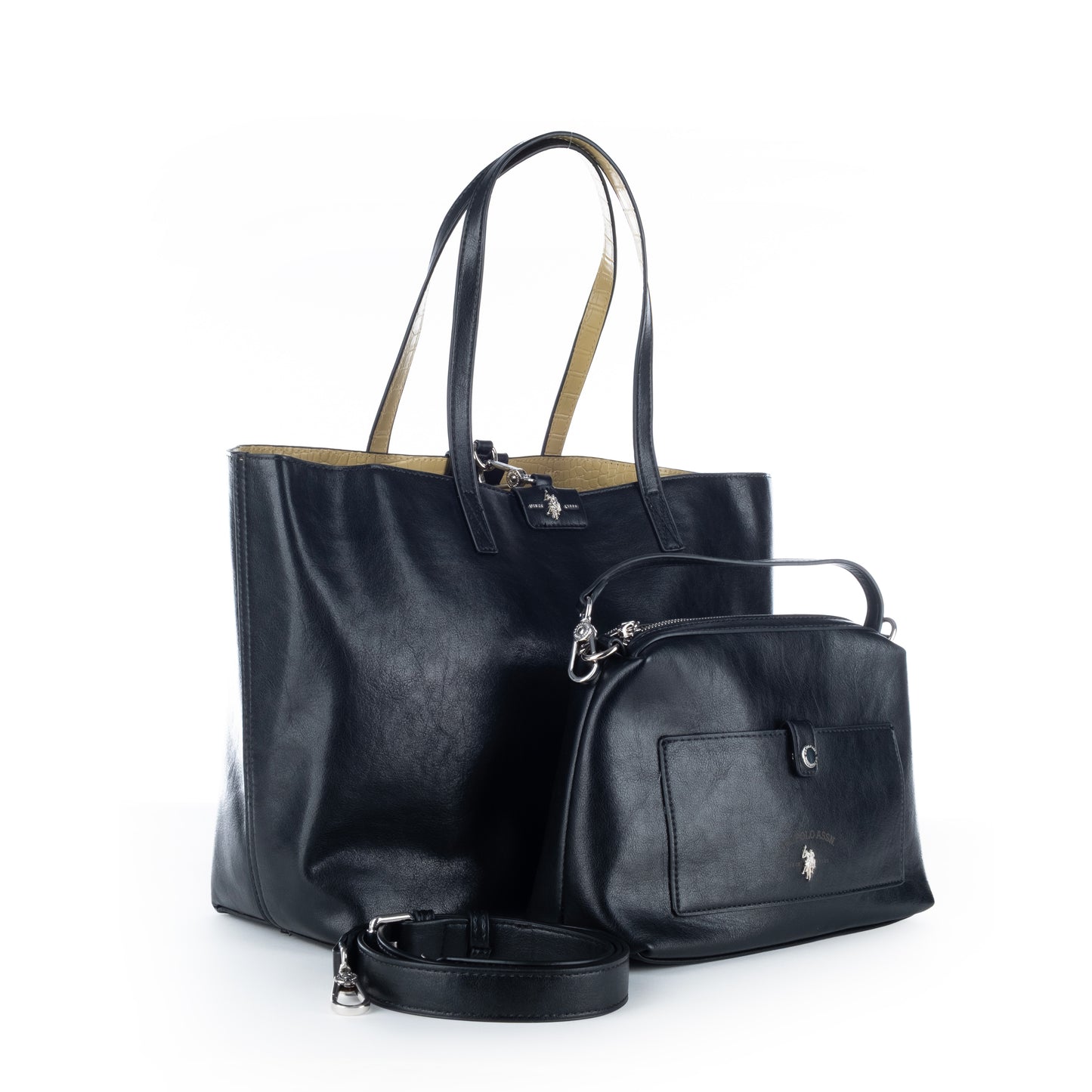 Bolsa Tote US Polo Preta Elegante com Detalhe Frontal