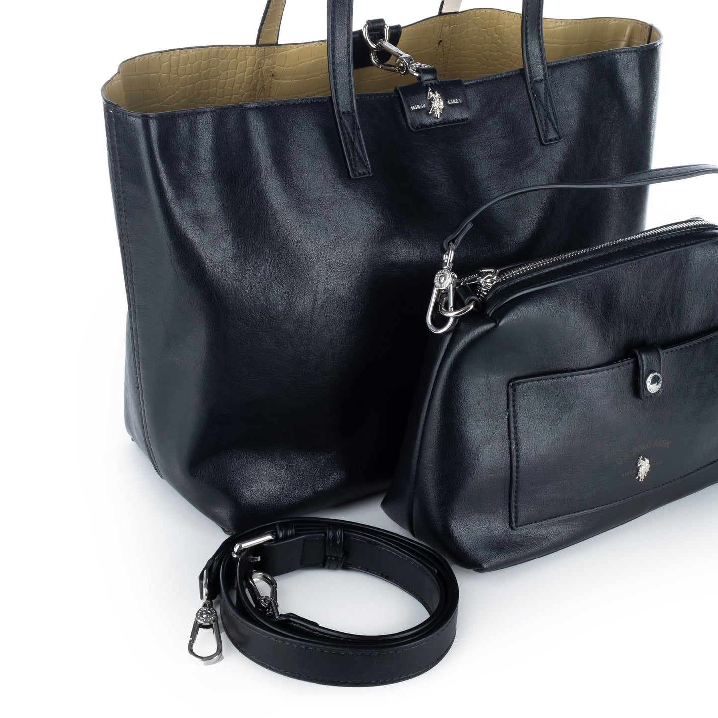 Bolsa Tote US Polo Preta Elegante com Detalhe Frontal